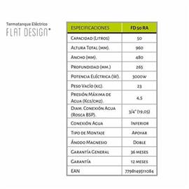 Termotanque Energy E-FD50AR NG 50 Litros Electrico Inferior