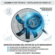 Ventilador de Pared High Performance Liliana VW2416 24" 120W de 3 Velocidades