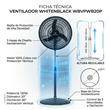 Ventilador de Pie Whitenblack WBVPWB20P 20" 90W Oscilante de 3 Velocidades
