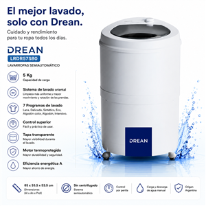 Lavarropas Drean LRDR57SB0 5Kg Semiautomatico Blanco