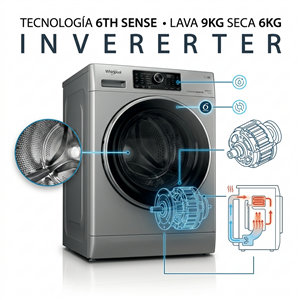 Lavasecarropas Whirlpool WNC95AS 9.5Kg Seca 6Kg 1400Rpm Titanio Inverter