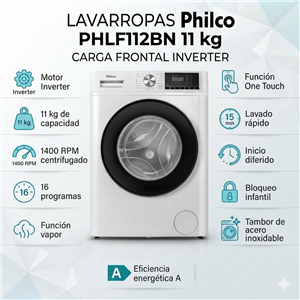 Lavarropas Philco Phlf112Bn 11Kg 1400Rpm Blanco Inverter