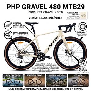 Bicicleta Php Gravel 480 Mtb29 16 Velocidades Aluminio Beige